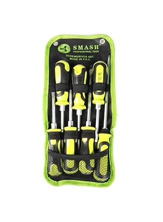 DARIT SMASH 7-Piece SCREWDRIVER Set with Pouch Commercial Grade & Slotted Comfort Grip Heavy Duty Chrome Vanadium Screwdrivers Set