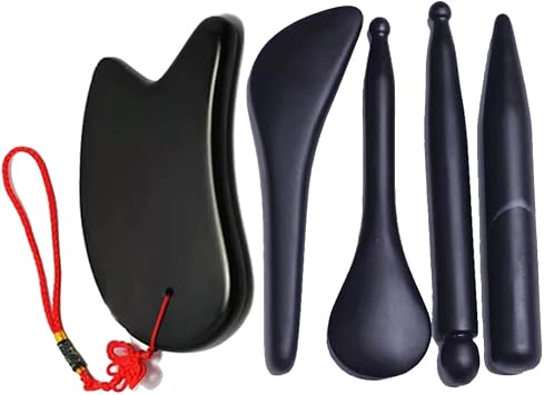 Gua Sha Massage Tool Set, Black Bian Stones Guasha Tools for Scraping Facial and Body Skin Massage Relief Stress Tool, M35