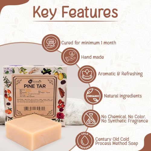 Image of Naturalis Pine Tar Soap - Handmade Cold Pressed Soap Infused with Pine Tar Oil - Natural, Luxury Soap for Deep Skin Nourishment, Moisturizing and Refreshing, 100g Pack of 2.