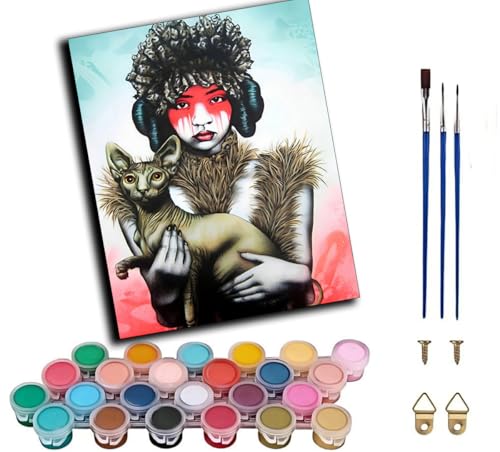 CAOGUANYU Kits de Pintura por Números para Adultos,mujeres y gato 40x50cm DIY Pintar con Numeros Lienzo para con Pinceles Pigmento Acrílico para Regalo，sin marco