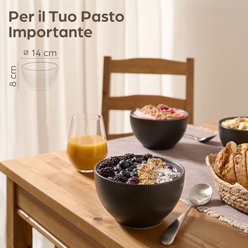 Praknu Set 6 Ciotole in Ceramica da 700 ml Grandi Nere – Bowl per Cereali, Zuppe e Insalate – Resistenti e Adatte a Microonde e Lavastoviglie – Ciotole per Zuppa e Insalata - immagine 3