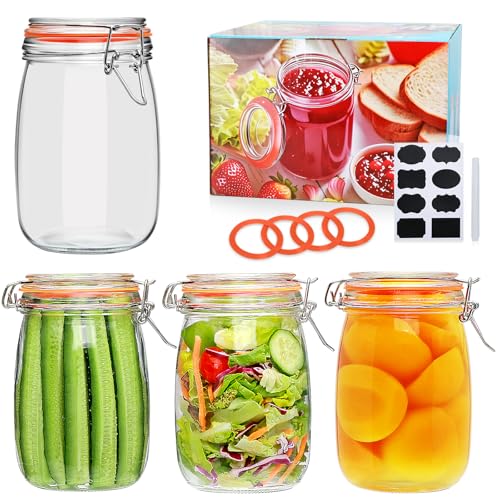 Encheng 32 oz Wide Mouth Mason Jars with...