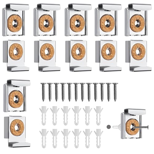 12 Stück Spiegelhalterung Wand Spiegel Halterung Wand Pfostenträger Höhenverstellbar Spiegelaufhänger mit Schwere Dübel und Schrauben für Schweren Spiegel Glas für Bad- und Zimmerspiegel