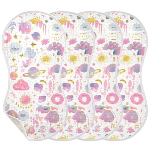 xigua Colorful Planets Baby Burp Cloths for Newborn Boys and Girls 4 Pack, Soft & Absorbent Cotton Baby Burp Cloth, Baby Washcloths, Newborn Towel, Burp Rags3