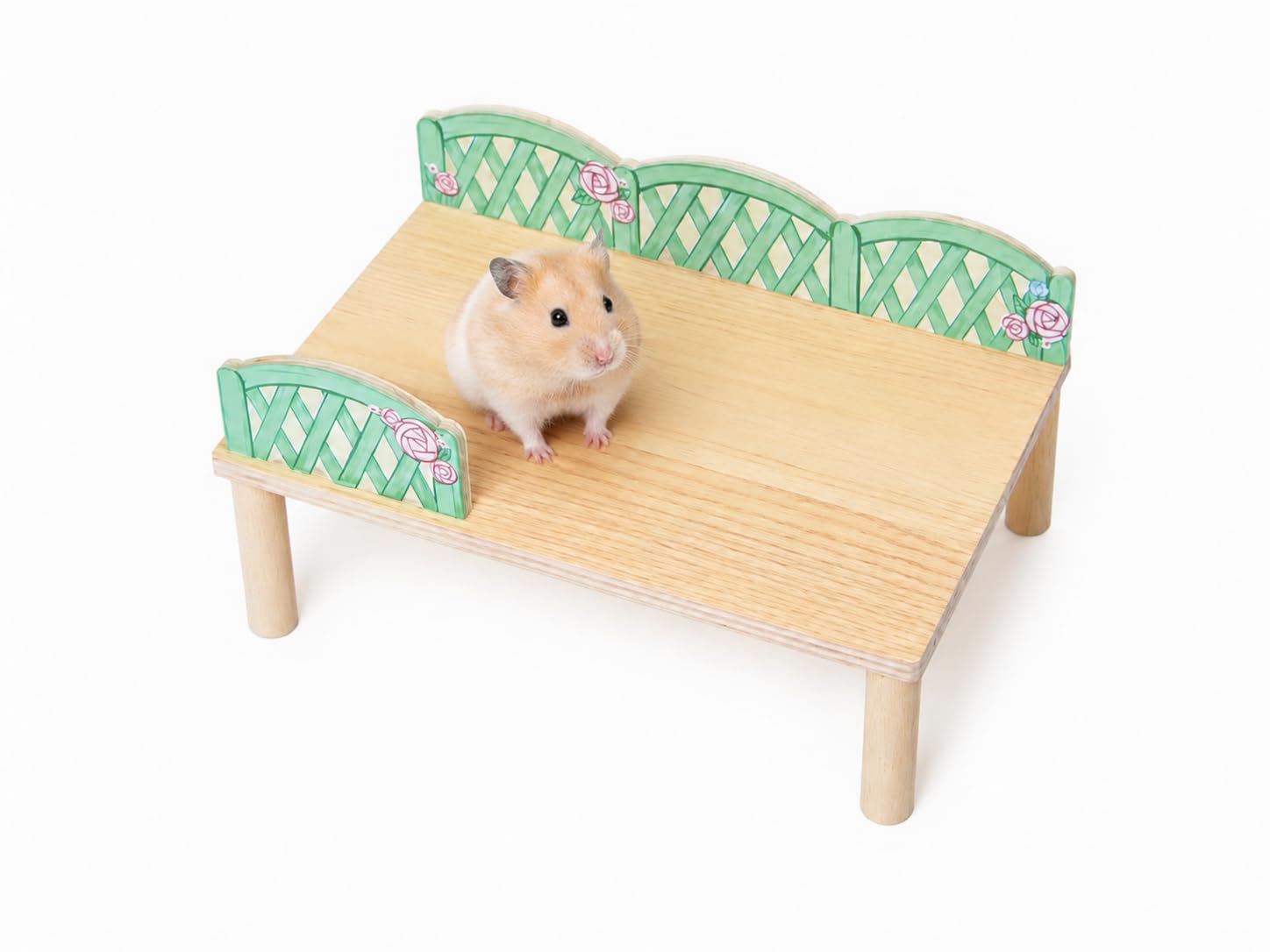 JOMIZOO 小動物用ケージ内装 ハムスター用 グリーンフェンス付き木製ステージ 頑丈