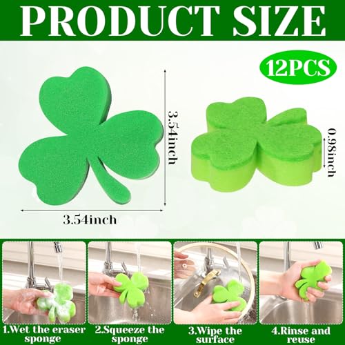 Image of Tioncy 12 Pack St. Patrick's Day Kitchen Sponges Bulk Dual Sided Scrubber Sponges Dishwashing Kitchen Cleaning Accessories for Household Supplies