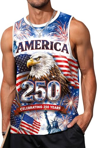 Image of Ithalt USA Tank Top Men 4th of July Patriotic Sleeveless American Flag Workout Shirt Summer Beach Independence Day