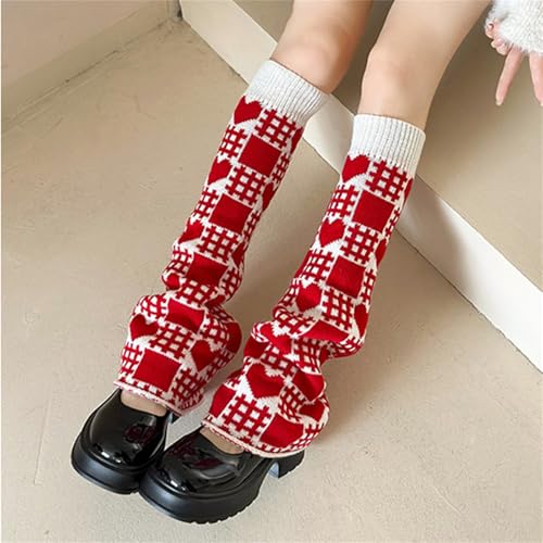 Image of Y2K Kawaii Leg Warmers Knitted Flare Leg Sleeves Love Heart Pattern Boots Cuffs Valentine's Ankle Heap Socks