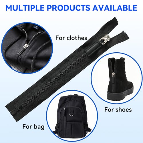 Deoward 2PCS #5 27 Inch PU Leather Handle Separating Jacket Zippers for Sewing Coats, Molded Plastic Bulk Zippers (Black)