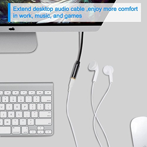Image of CableCreation 3.5mm Headphone Extension Cable, Right Angle 3.5mm Male to Female Audio Stereo Cable with Silver-Plating Copper Compatible with iPhones, iPad, Beats, PS4 Headset, Black / 3Feet