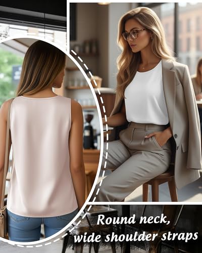 Image of 4 Pack Women's Lightweight Satin Tank Tops Silk Camisole Soft Sleeveless Layering Cami Scoop Neck Undershirt