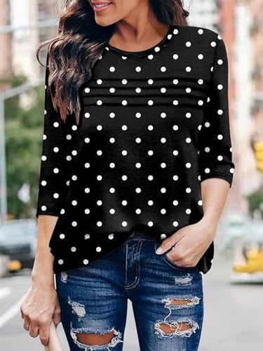 KISSMODA Women's Casual 3/4 Sleeve T-Shirts Round Neck Cute Tunic Tops Basic/Pleated Summer Tops Trendy Spring Blouses