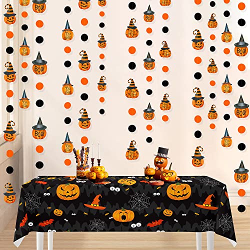Image of Clearance Pumpkin Polka Dots Garlands Happy Halloween Trick or Treat Boo Sign Witches Hat Pumpkin Black Orange Circle Dot Streamers for Fall Halloween Birthday Bachelorette Party Decorations Supplies