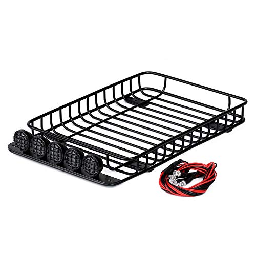 INJORA RC 1/10 Metal Roof Rack Luggage with 5 LED Set for 1/10 RC Crawler Car Traxxas TRX-4 Axial SCX10 90046 SCX10 III AXI03007(Set B)