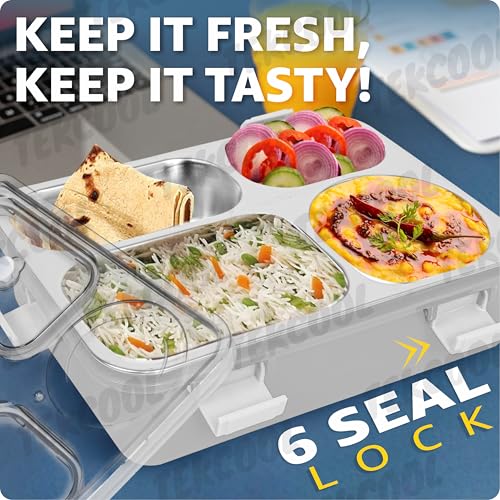Image of TEKCOOL Lunch Box for Adults - Lunch Box for Kids - with Spoon & Fork - Stainless Steel Lunch Box with 4 Compartment - Durable Perfect Size for On-The-Go Meal, BPA-Free