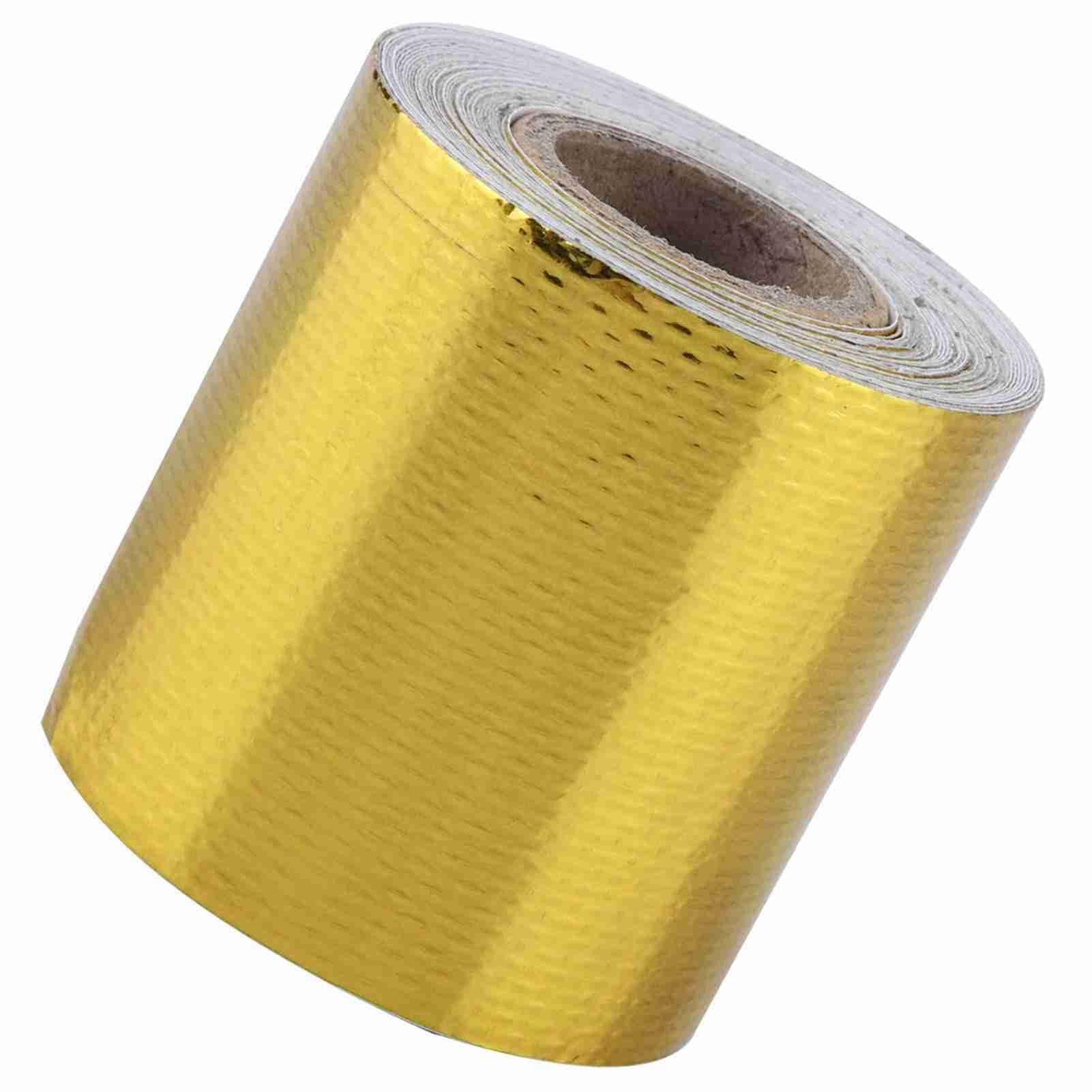 Ejoyous Aluminiowa taśma klejąca, 5 m x 5 cm, folia aluminiowa, samoprzylepna taśma odblaskowa, do rur wydechowych i linii silnika (złota 5 m x 5 cm)
