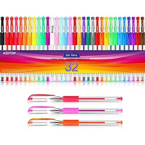 Gel Pens for Adult Coloring Books, 32 Colors Gel Marker Set Colored Pen with 40% More Ink for Kids Drawing, Doodling, Bullet Journaling, Crafts Scrapbooks and Taking Note Cover