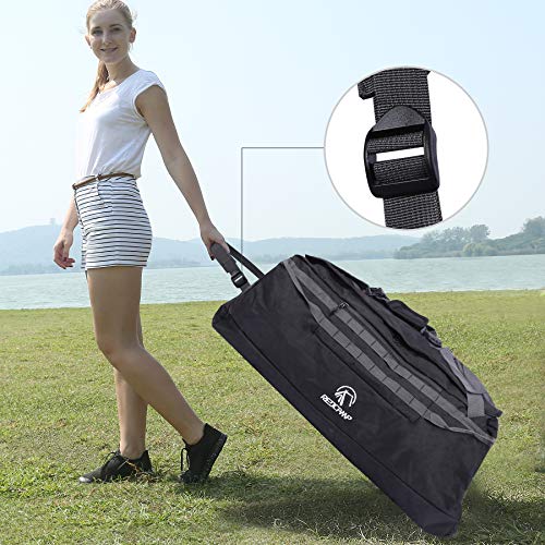 REDCAMP 140L Foldable Duffle Bag with Wheels and Backpack Straps, 1680D Oxford Extra Large rolled Duffel Bag backpack for Camping Travel Gear, Black