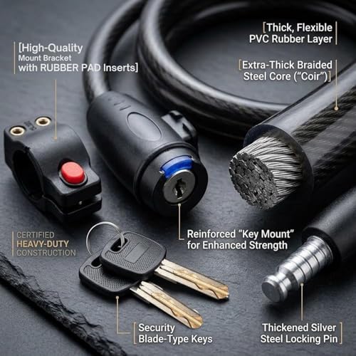 Image of KAIDAA Anti Theft Cable Lock for Cycle, Bike, Scooty & Helmet | 12mm Waterproof Steel Cable Lock with 2 Keys | Heavy Duty Multipurpose Advanced Security Lock [1mtr] (Set of 2)