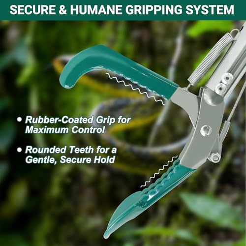 Image of Snake Collapsible Grabber Tool, 50 inch Snake Tongs Stick Professional Extra Heavy Duty Reptile Catcher Grabber Wide Jaw Handling Tool with Lock, Non-Slip Grip for Safe Snake Handling Rattlesnake Catching