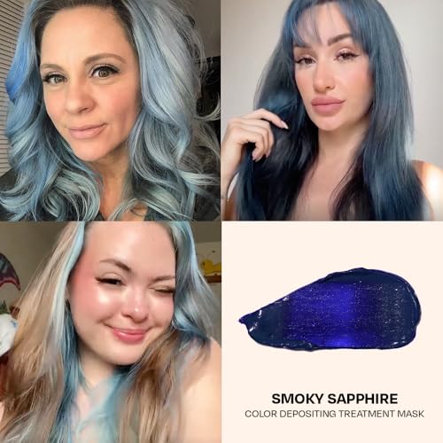 Image of Overtone Semi Permanent Hair Color Conditioner, Smoky Sapphire, 8 oz, Nourishing, Damage-Free, Color Depositing Mask for All Hair Types with Shea Butter & Coconut Oil, Vegan & Cruelty-Free