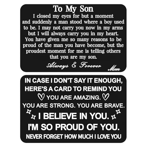Duskspark Birthday Card for Son Adult To My Son Gifts Wallet Card from Mom I Love You College Graduation Gifts for Sons Christmas Valentines Gift (Black I Closed-From Mom)