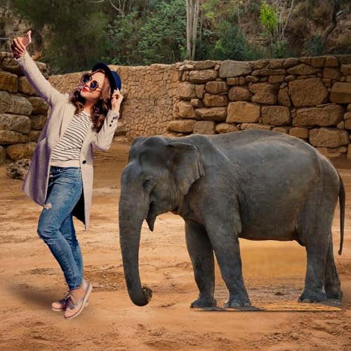 Image of Geelin 4.6 ft Elephant Cardboard Cutout Stand up Life Size Animal Stand up Safari Jungle Photo Booths Prop Cut Out for Zoo Safari Jungle Themed Birthday Party Decoration Supplies