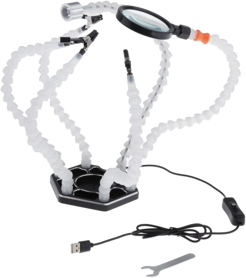 USB Soldering Station Six Arm Helping Hands Holder with Removable Crocodile Clip