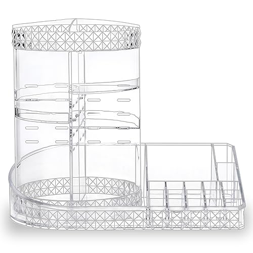 Image of MOSIKER 360 Rotating Skincare Organizer,Large Clear Acrylic Tiered Adjustable Perfume Tray Cosmetic Holder for Bathroom