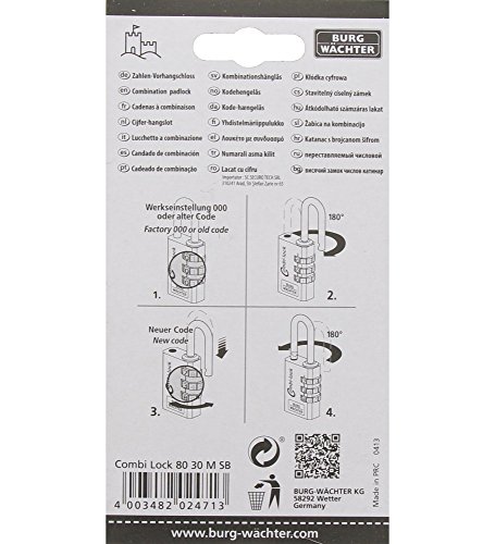 Image of Burg-Wachter Combi 80 30 M SB Combination Padlock 30mm-80, Brass