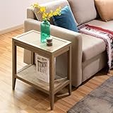 SICOTAS Rattan Night Stand Bedside Table - Farmhouse Boho Narrow End Table for Living Room - Accent Side Table with 2 Rattan Open Storage Shelves for Bedroom, Small Spaces