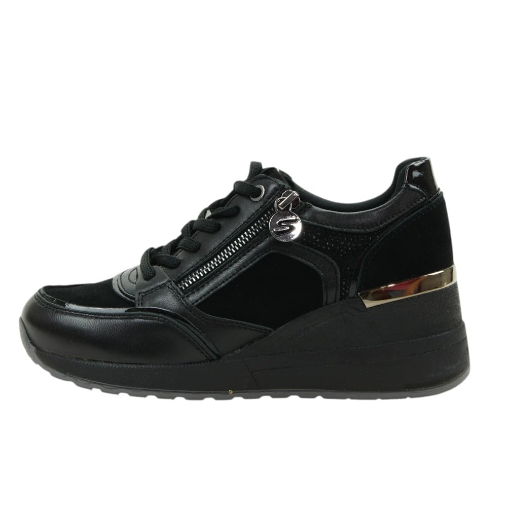 Stonefly 223233 Black Sneakers per Donna in camoscio e Pelle con Lacci, Lampo e Zeppa Media