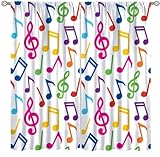 DDCBNS Music Equalizer Note Pattern Polyester Fabric Window Treatments, 2 Panel Set, Total Size 42' x 45', White, Rod Pocket, Unlined, 70% Opacity, Bedroom, Living Room, Music Room, Study