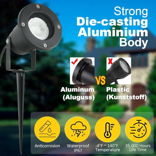 OMSEN Garden Spotlights Mains Powered GU10 7 W Warm White 3000K, Replaceable GU10 Bulbs, Aluminium, Waterproof IP67 - Image 2
