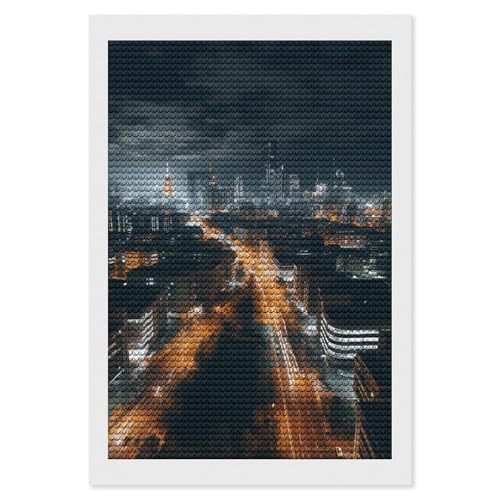 Kit peinture diamant vue nocturne ville broderie diamant ronde complète HEBVNJF pour adulte