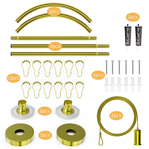 Image of 304 Stainless U Shaped Bathroom Bathtub Corner Shower Curtain Rod Rack, Size Adjustable (U Shaped Gold, Length on both sides:31.5 inch-47 inch,Middle width:34.7 inch-43 inch)