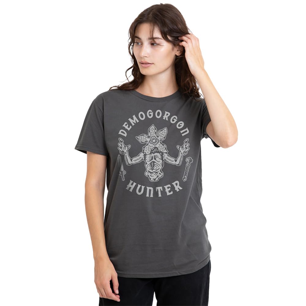 Stranger Things Demogorgon Hunter Ladies T Shirt, Athletic Heather, Small