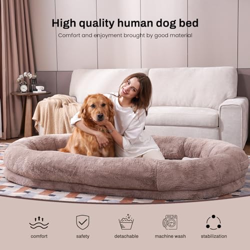 Human-Dog-Bed-for-Adult-People-724810-Giant-Dog-Bed-for-Adult-Pet-with-Blanket-and-Storage-Pocket-Washable-Fur-Cover-Camel Human Dog Bed for Adult People 724810 Giant Dog Bed for Adult Pet with Blanket and Storage Pocket Washable Fur Cover Camel