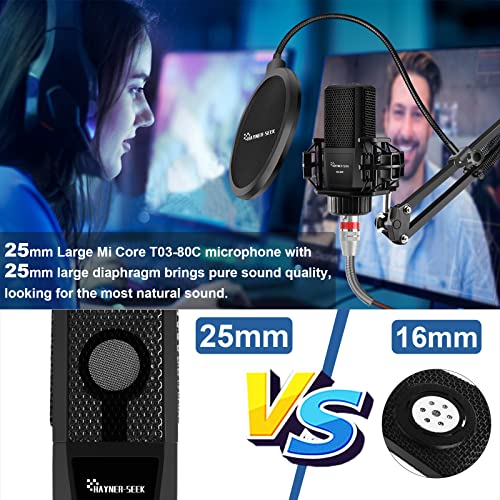 Podcast Equipment Bundle Aluminum Shell With 48V Condenser Microphone 25Mm Diaphragm Studio Sound Dj Mixer All-In-One Audio Interface For Pc/Phone/Tablet, Live-Streaming/Podcasting/Recording, Black #TOP1