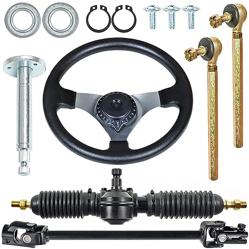 GXYWADY 300mm Steering Wheel Steel Kit 320mm Gear Rack Pinion Adjustable Shaft Set Replacement for 110cc Go Kart ATV Buggy Quad Parts