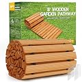 Reliancer 8' Wooden Garden Pathway Weather-resistant Straight Walkway Roll Out Cedar Outdoor Patio Path Rustic Decorative Garden Boardwalk Walkways Roll Up Beach Wood Road Floor Wedding Party Pathways