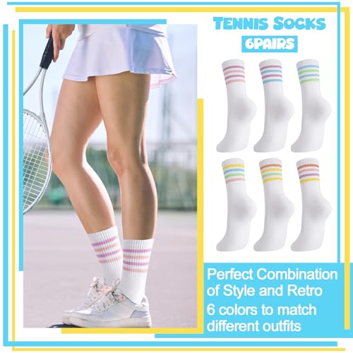 Jspupifip 6 Pair Retro Striped Socks for Women, Vintage Soft Comfortable Tube Fashionable Casual Crew Calf Sock for Girls and Ladies3