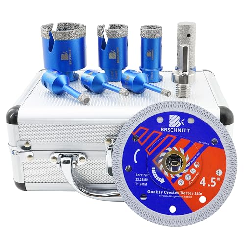 Image of Diamond Core Drill Bit Set - BRSCHNITT Tile Hole Saw Kit 1 /4 * 2 inch 5 /16 inch 1 inch 1-3 /8 inch2 inch & 4 /5 inch Finger Bit & for Porcelain Tile Ceramic Marble Granite Diamond Blade