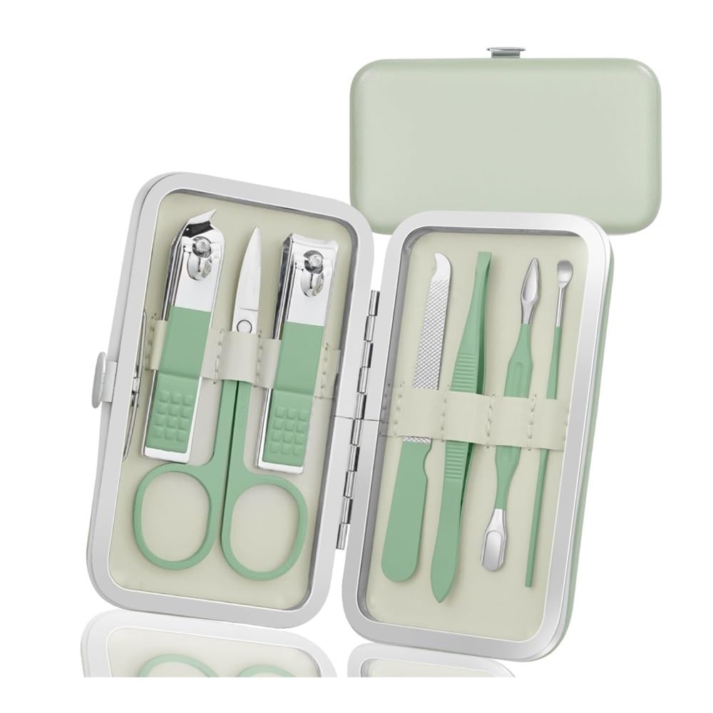SBCGFY Nail Clippers, 7PCS Manicure Pedicure Kit for Women,Nail Clipper Set & Care Tools Nail Kit,Green