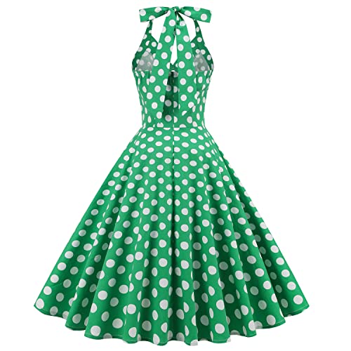 Image of 1950s Dresses for Women Vintage Retro Cocktail Party Swing Dresses Halter Floral Rockabilly 50s Polka Dot Pin up Dress