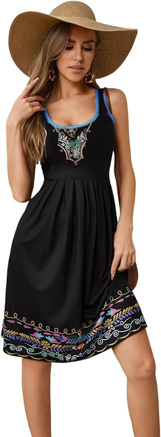 Image of Camisunny Women Casual Loose Tank Dresses Sleeveless Beach Vacation Dress Swing Pleated U Neck Fashion Soft