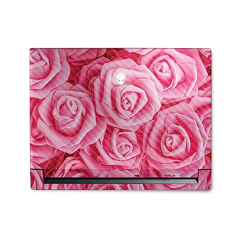 Image of MightySkins Carbon Fiber Skin Compatible with Alienware M18 R1 (2023) Full Wrap Kit - Super Pink Roses | Protective, Durable Textured Carbon Fiber Finish | Easy to Apply | Made in The USA