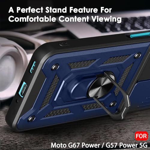 Image of TheGiftKart Tough Armor Bumper Back Cover Case for Motorola Moto G67 Power / G57 Power 5G | Sliding Camera Cover, Kickstand & Ring Holder | 360 Degree Protection Back Cover Case (PC & TPU, Blue)