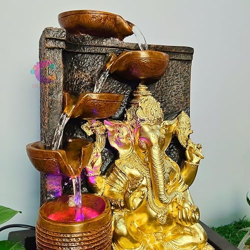 Image of Decorative Water Fountain for Home Decor, Office, Indoor & Outdoor, Garden, Puja Room, Vaastu, Reception, Spa, Gifting. (Diya Ganesha)