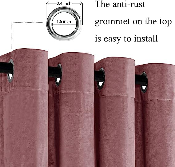 Image of Amazon Brand - Umi Velvet Eyelet Door Curtains with pom pom Lace for Living Room Bedroom Kitchen 1 pc Pack in Blush Color (Windows - 4 feet x 6 feet)